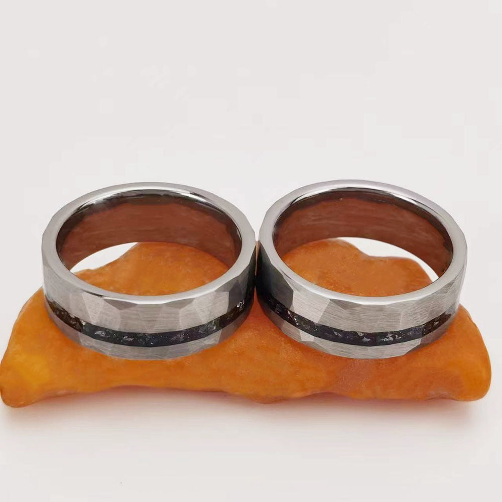 8mm Tungsten Carbide Hammered Inlay Ring with textured finish view 4