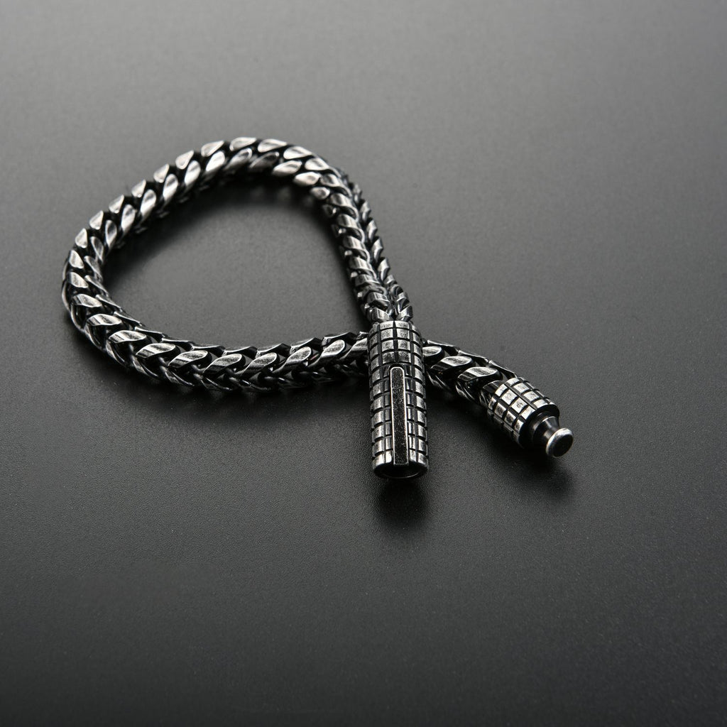 Vintage Finish Wheat Chain Bracelet on dark surface, closed clasp view 3