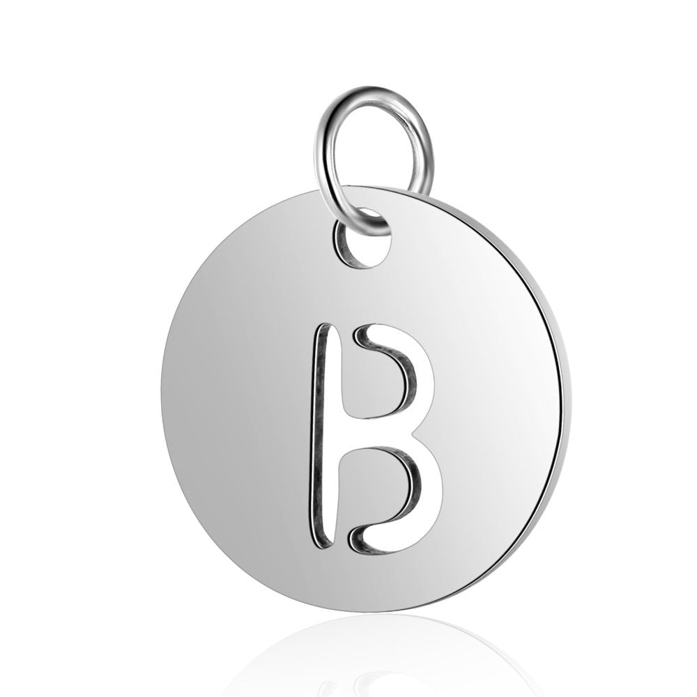Stainless Steel Initial Disc Pendant, silver, hollow letter Z view 6