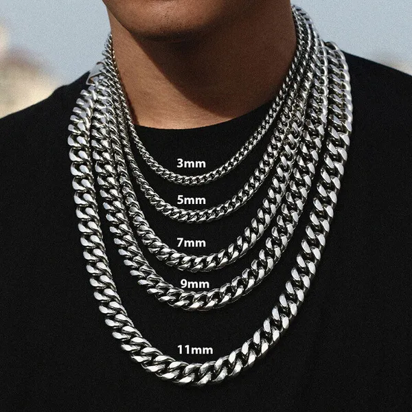 3-11mm Cuban Link Chain Necklace on model