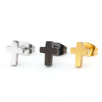 Stainless Steel Cross Stud Earrings in silver, black, and gold-tone