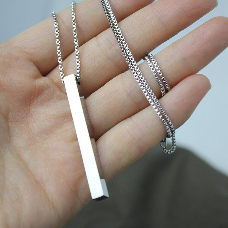 Titanium Steel Rectangular Bar Pendant on hand view 2