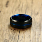 8mm Black Tungsten Carbide Blue Groove Ring, brushed finish, blue interior view 2