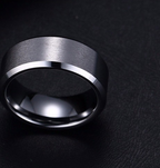 Brushed Beveled Edge Stainless Steel Band - gold, silver, black rings view 3