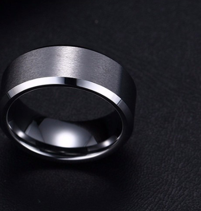 Brushed Beveled Edge Stainless Steel Band - gold, silver, black rings view 3