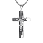Crucifix Pendant Necklace with engraved scripture in silver finish view 2