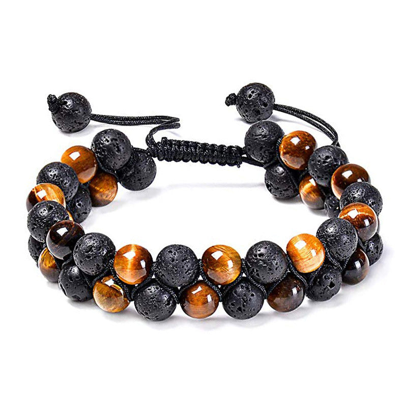 Tiger Eye Agate Bead Adjustable Bracelet - stone beads, macrame closure view 2