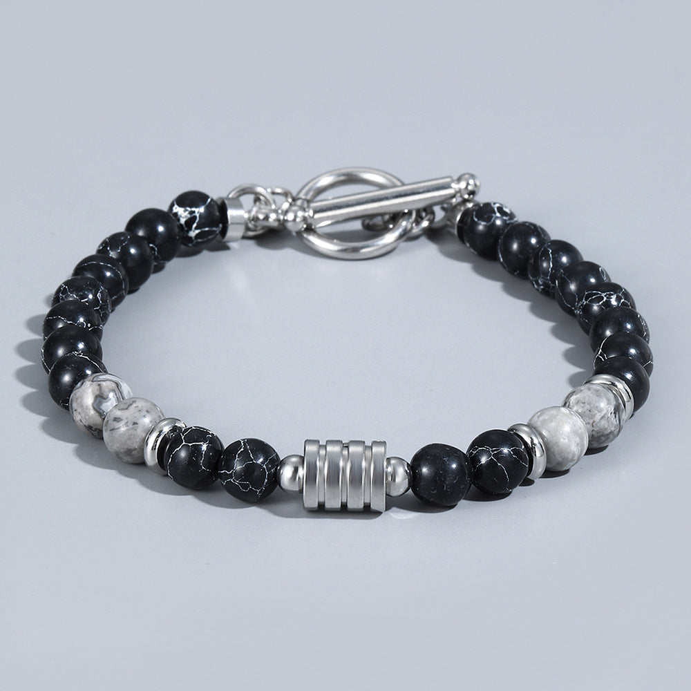 The Toggle Clasp Stone Bead Bracelet with Steel Accents, view 4