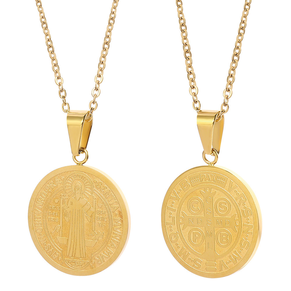 Saint Benedict Medal Pendant Necklace, gold-tone finish view 4