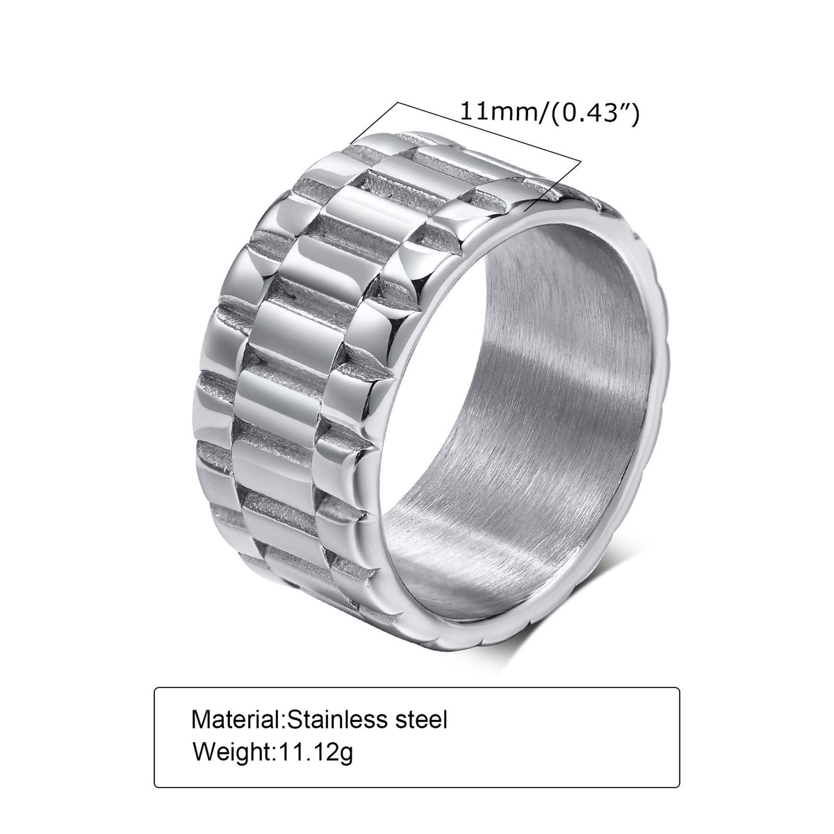 Stainless Steel Link Band Ring, black finish, textured view 7