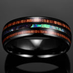 Black Tungsten Wood Abalone Band ring with wood and abalone shell inlay