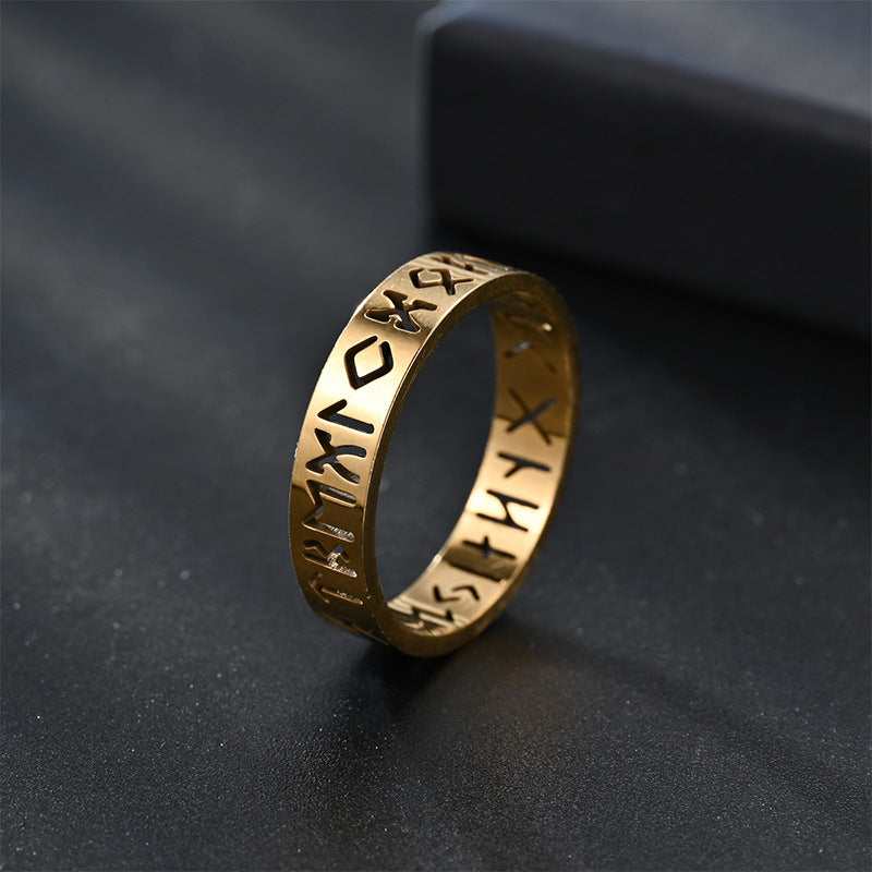 Hollow Rune Stainless Steel Band Ring in black finish view 5