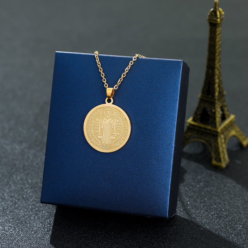Saint Benedict Medal Pendant Necklace, gold-tone finish