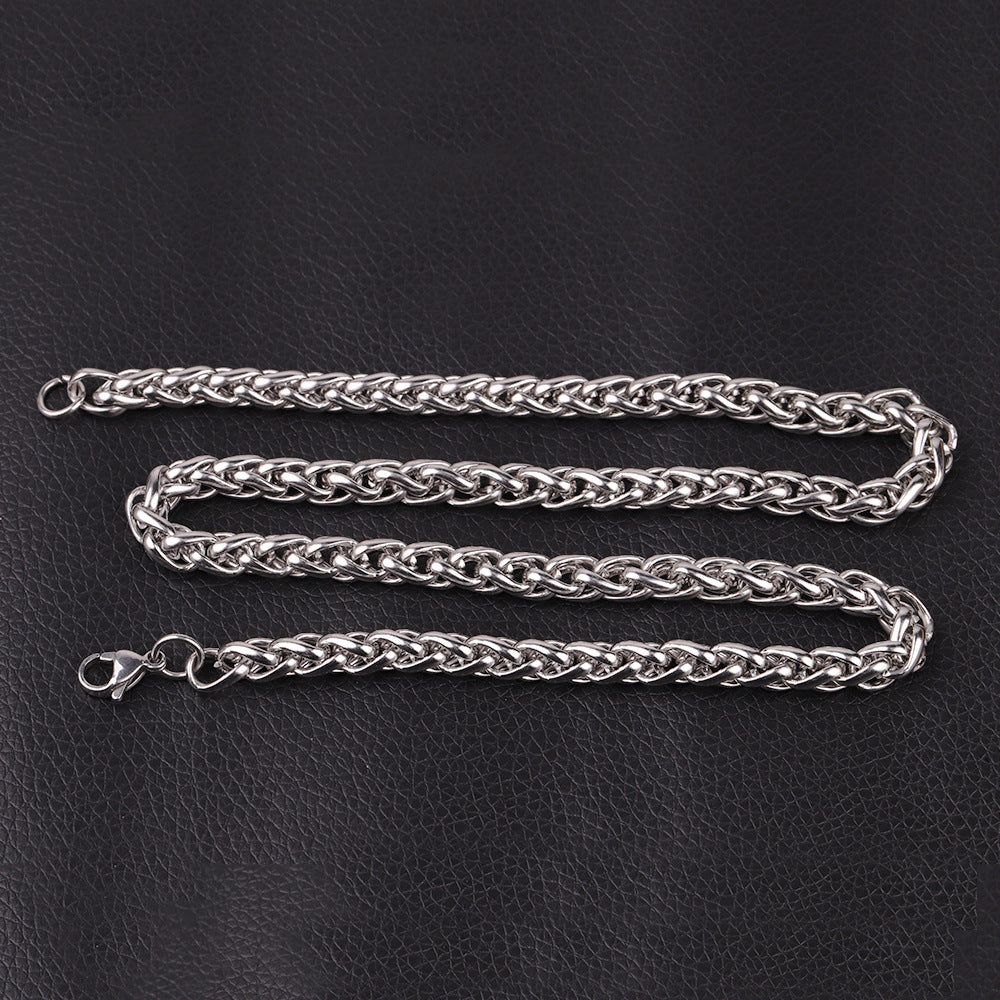 3mm Wheat Chain Necklace coiled, silver-tone view 4