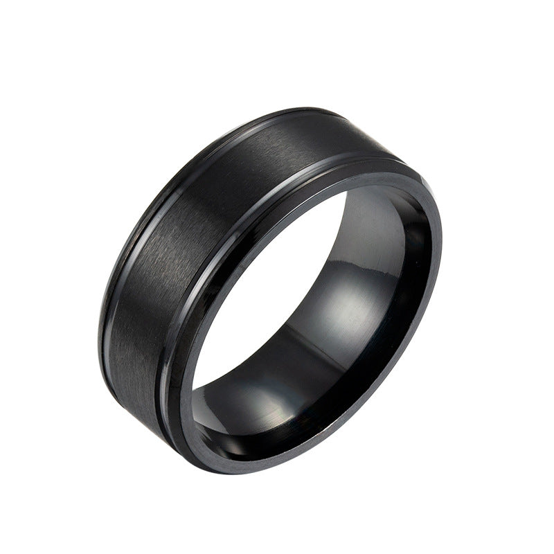 Brushed Center Beveled Stainless Steel Ring in black