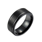 Brushed Center Beveled Stainless Steel Ring in black