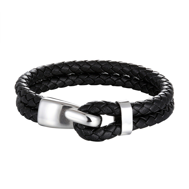 Two-Strand Leather Hook Bracelet, smooth gold-tone finish view 3