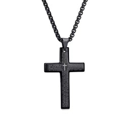 Lord's Prayer Cross Pendant Necklace black finish