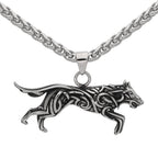 Titanium Steel Wolf Knotwork Pendant Necklace with wheat chain view 2
