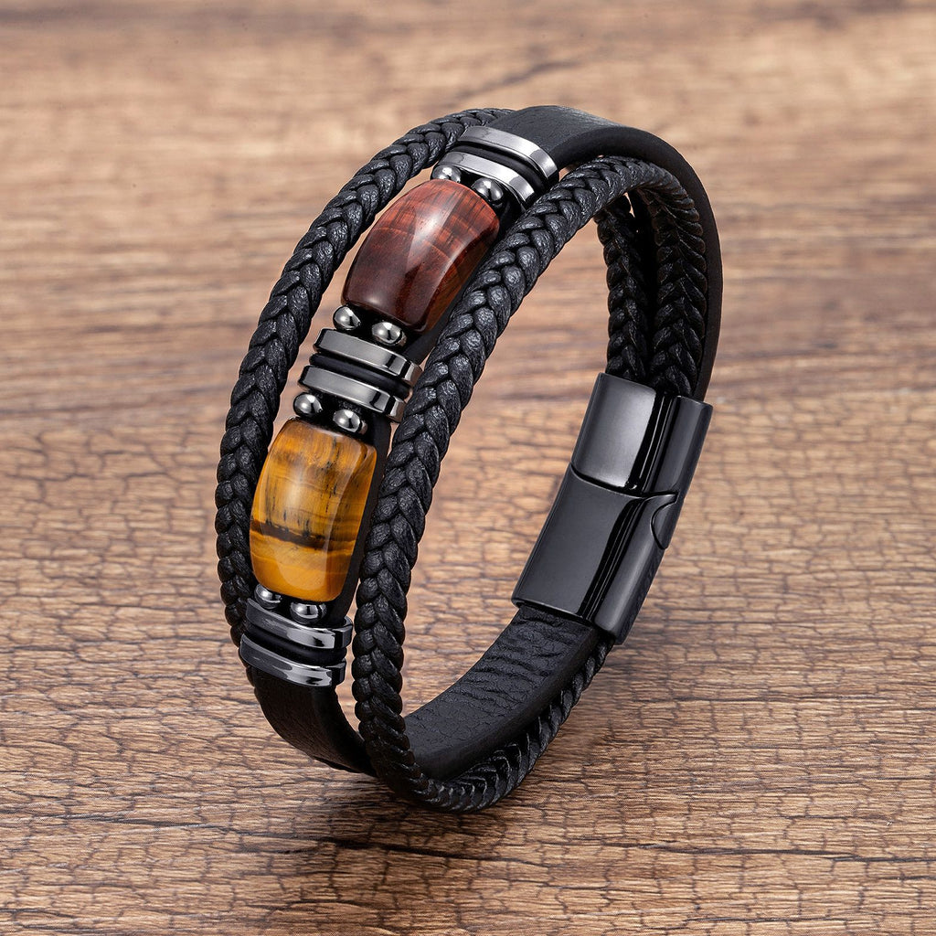 The Multi-Strand Leather and Tiger Eye Bracelet, view 7