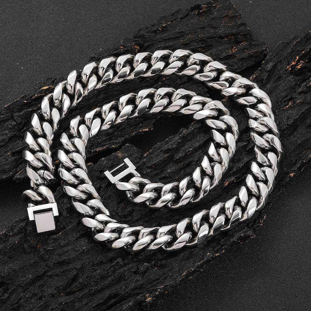 The Box Clasp Miami Cuban Chain in Stainless Steel, view 3
