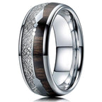 8mm Tungsten Carbide Wood Meteorite Inlay Ring with polished finish
