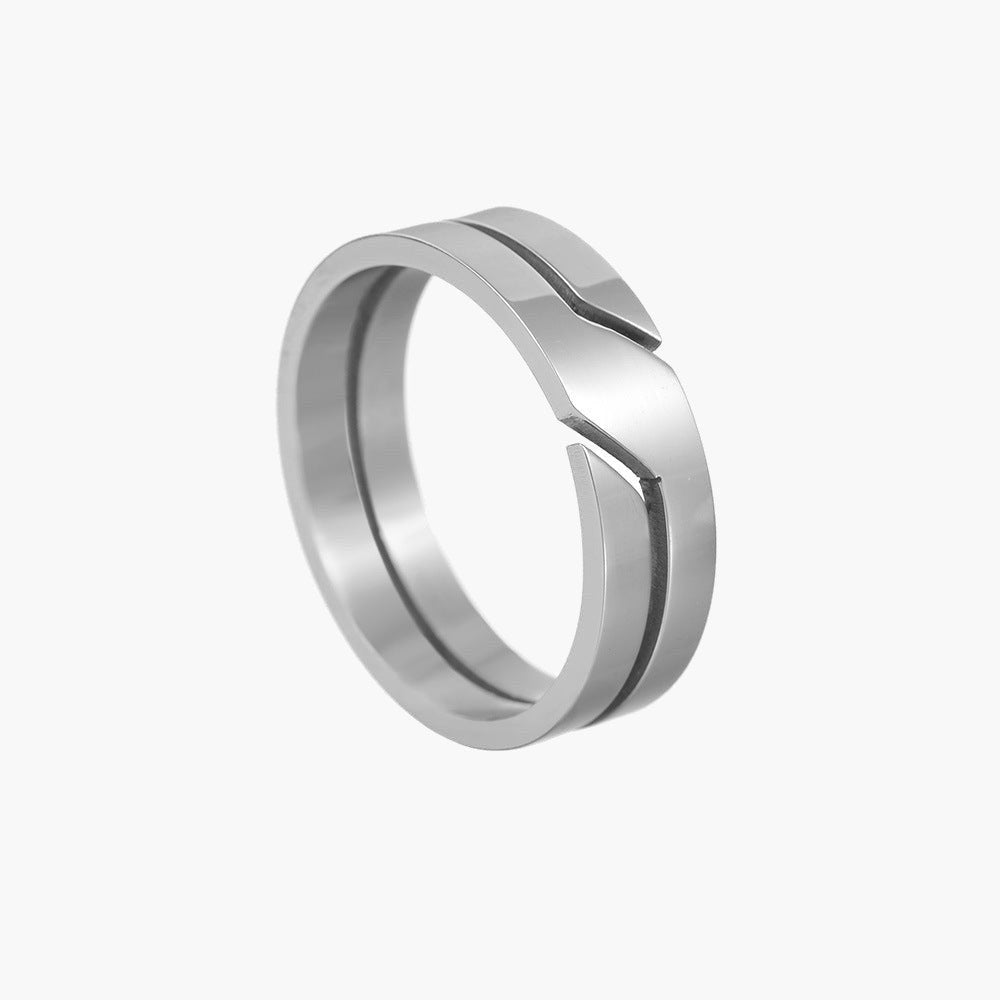 6mm Geometric Cut-Out Stainless Steel Ring in silver, gold, and black finishes view 2