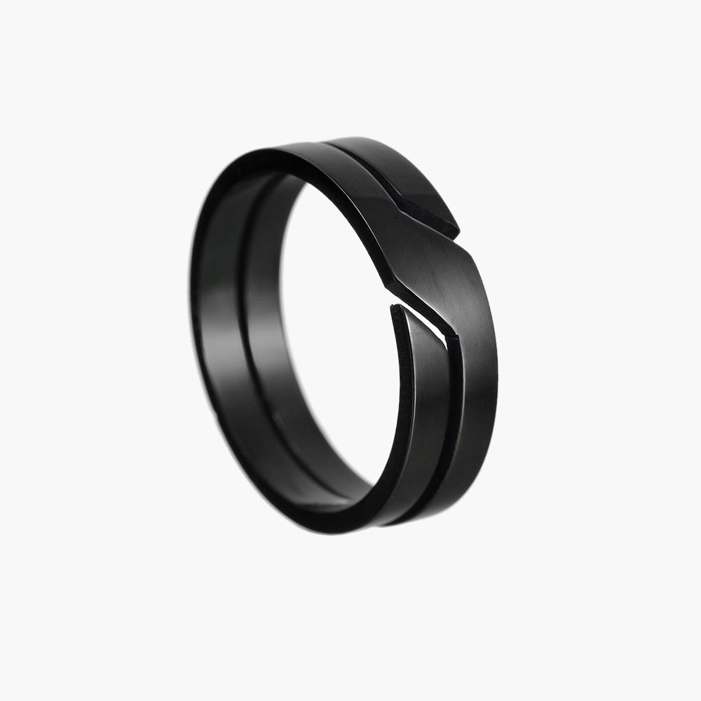 6mm Geometric Cut-Out Stainless Steel Ring in silver, gold, and black finishes view 4