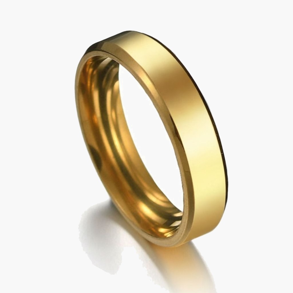 6mm Stainless Steel Beveled Band Ring in gold, black, and silver view 3