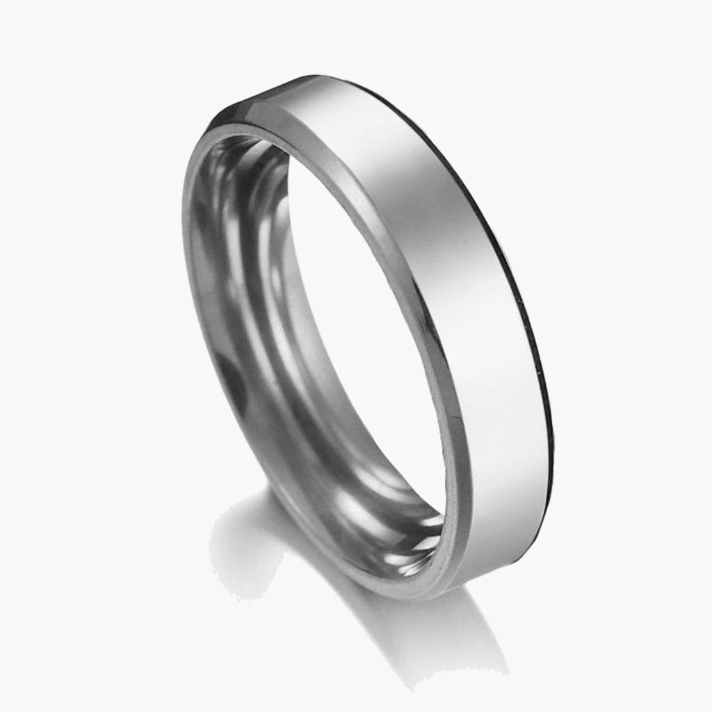 6mm Stainless Steel Beveled Band Ring in gold, black, and silver view 5