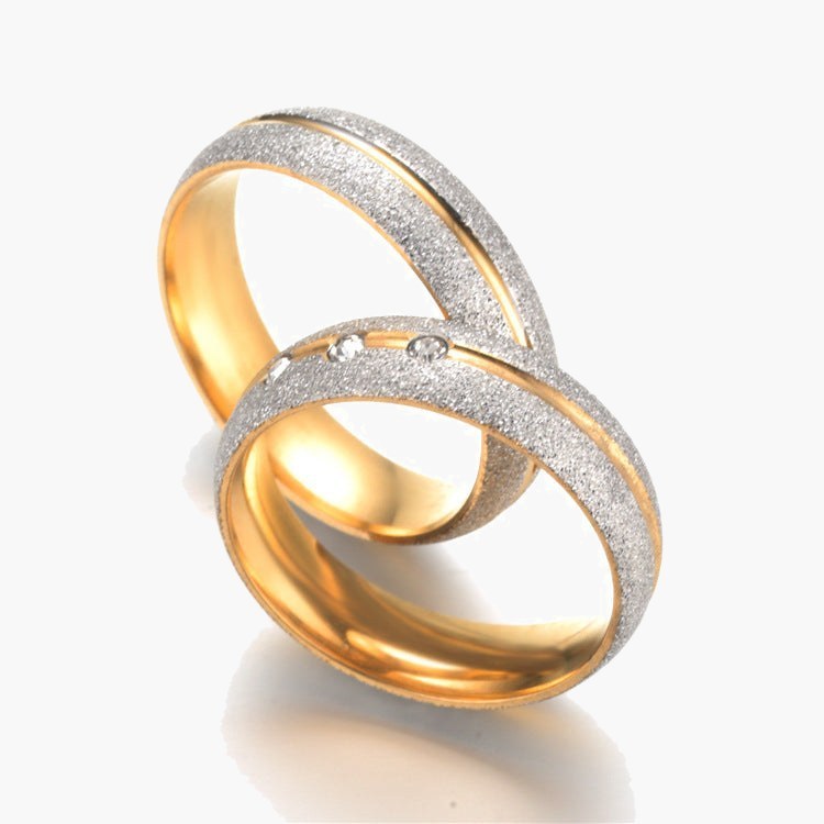 6mm Two-Tone Frosted Titanium Steel Ring with three cubic zirconia stones view 3
