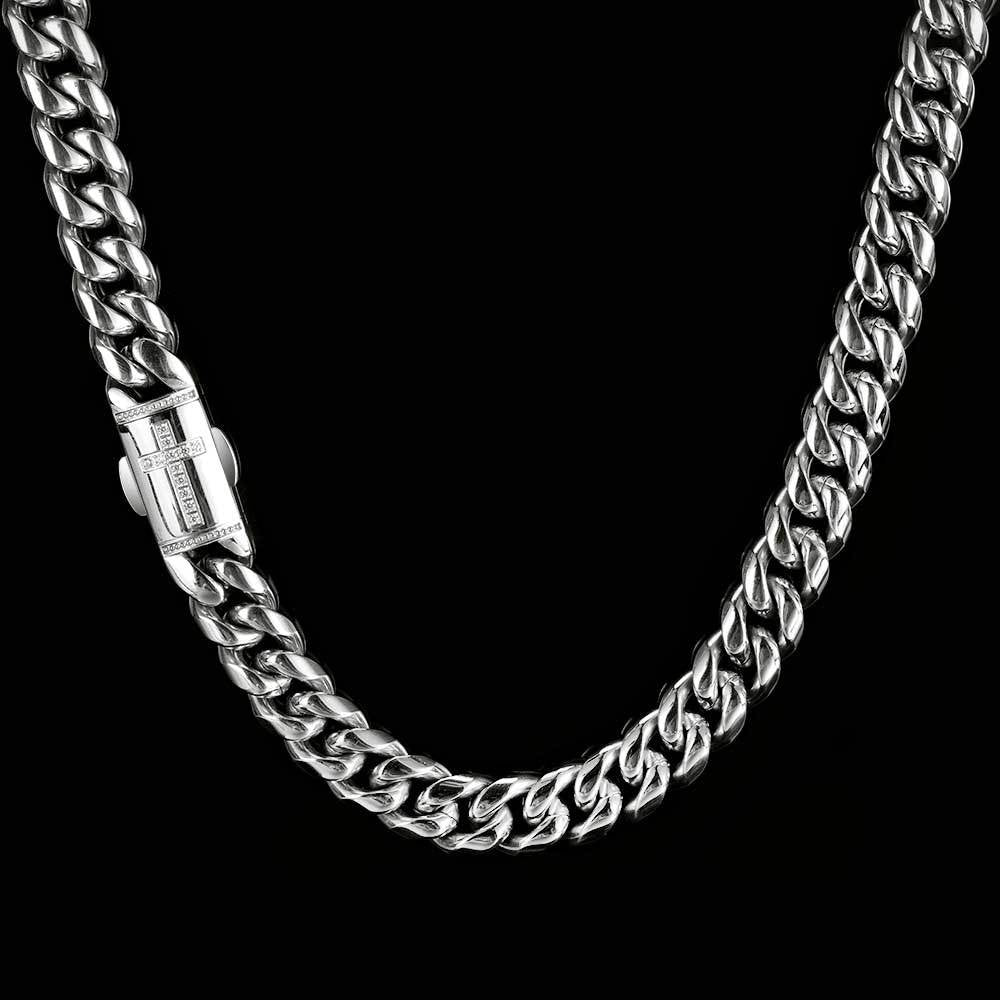 The Zircon Clasp Cuban Chain in Stainless Steel, view 5