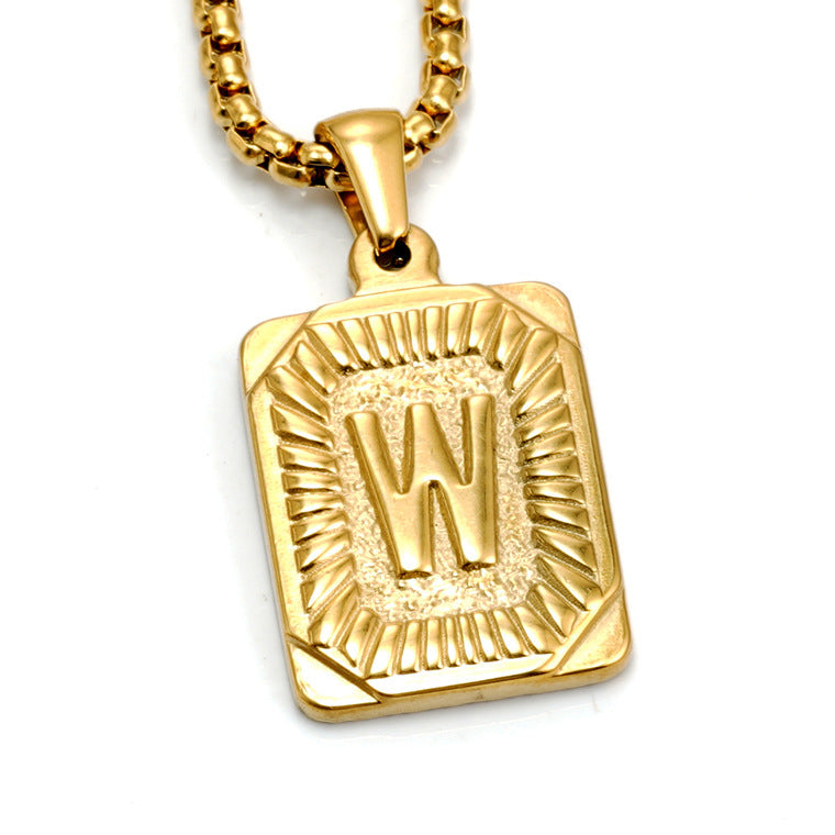 Gold-Tone Rectangular Initial Pendant Necklace with letter H view 23