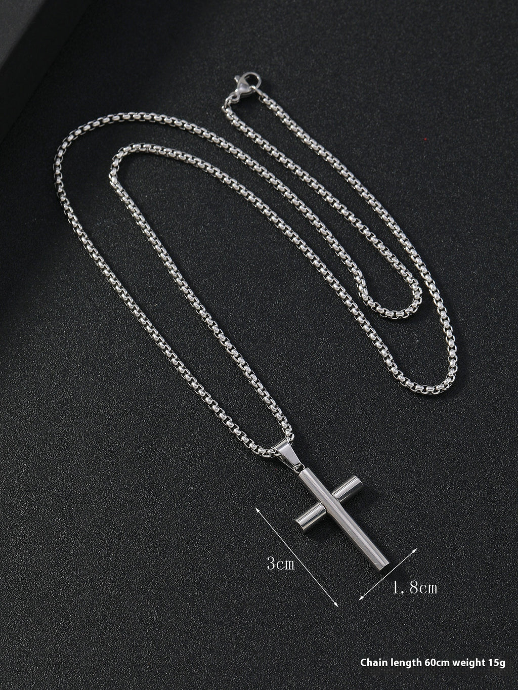 Cylindrical Cross Stainless Steel Pendant Necklace, silver color view 3