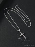 Cylindrical Cross Stainless Steel Pendant Necklace, silver color view 3