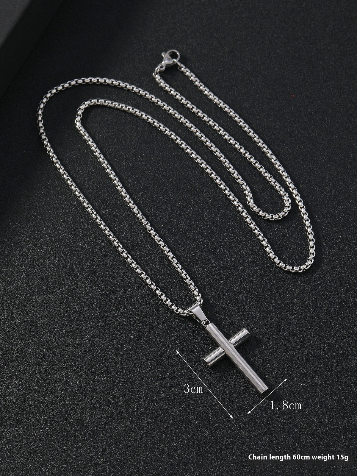 Cylindrical Cross Stainless Steel Pendant Necklace, silver color view 3