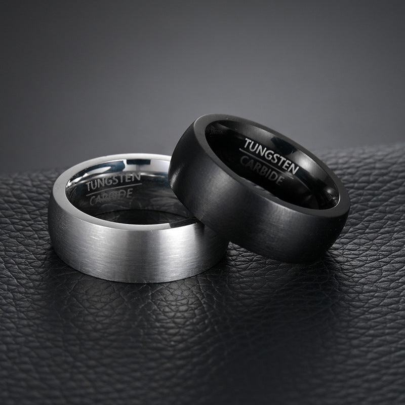 Brushed Matte Tungsten Carbide Ring black and silver view 3