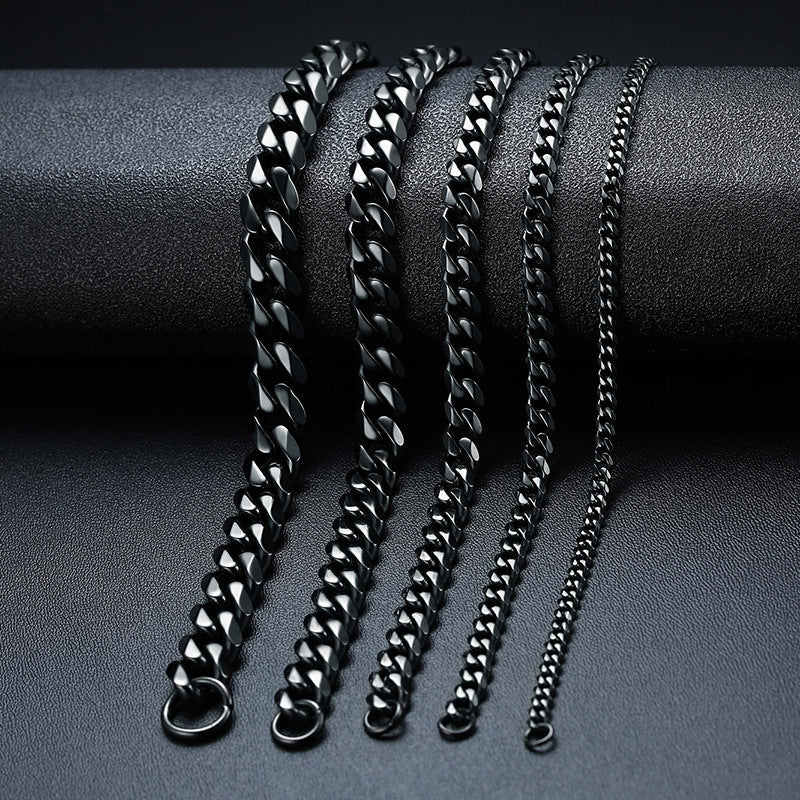 Titanium Steel Cuban Link Bracelet in silver-tone and black finishes view 2