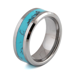 8mm Stainless Steel Blue Inlay Band with natural matrix