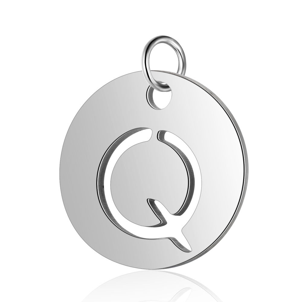 Stainless Steel Initial Disc Pendant, silver, hollow letter Z view 19