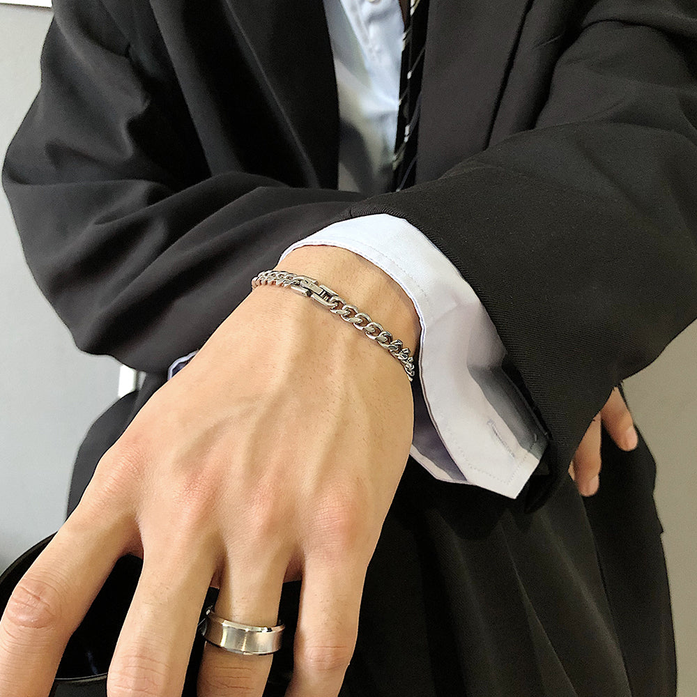 Cuban Link Stainless Steel Bracelet - polished finish view 3