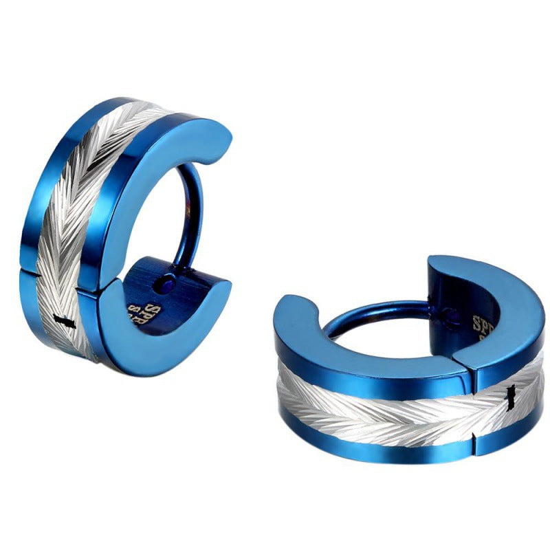 Titanium Steel Inlaid Hoop Earrings, black finish view 3