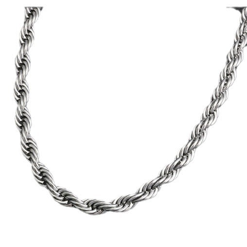 6mm Titanium Steel Rope Chain Necklace on black background view 3