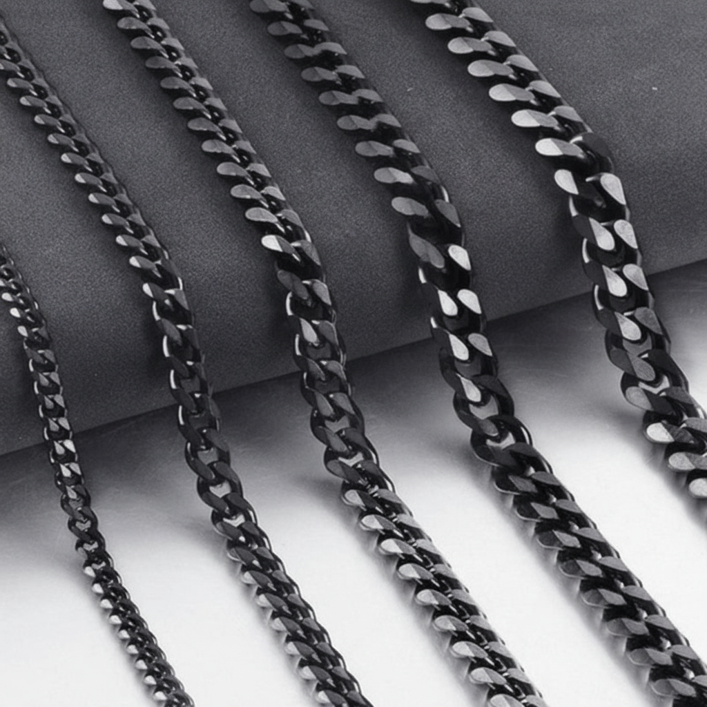 3-9mm Stainless Steel Curb Link Chain in silver, gold, and black finishes view 11