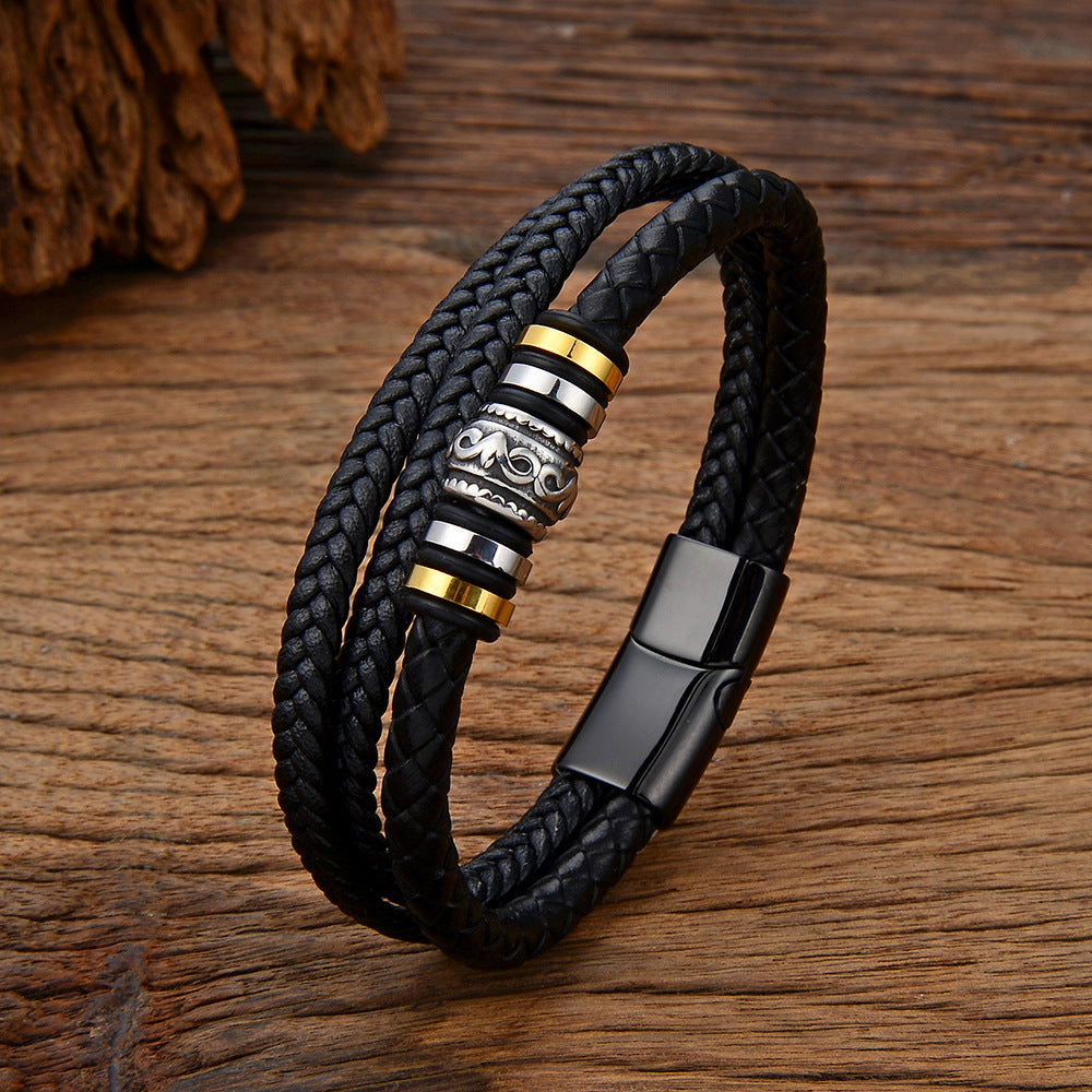 Braided Leather Scrollwork Magnetic Bracelet clean product shot view 4