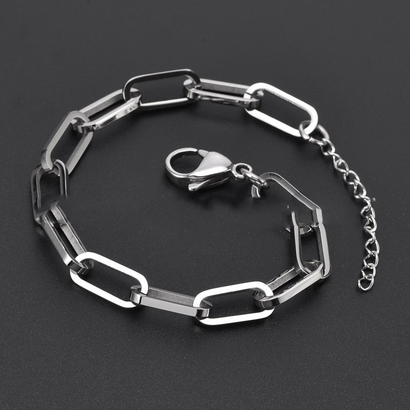Titanium Steel Paperclip Link Bracelet, silver-tone, minimalist design view 4