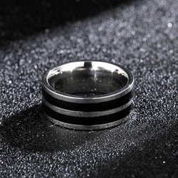 8mm Stainless Steel Double Inlay Ring on a dark background