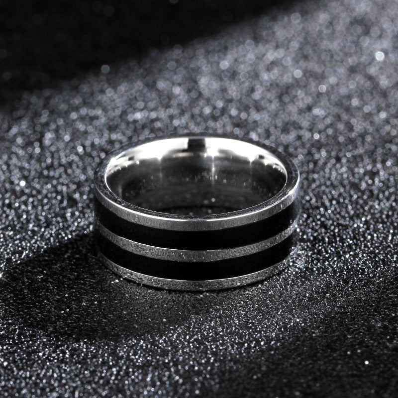 8mm Stainless Steel Double Inlay Ring on a dark background