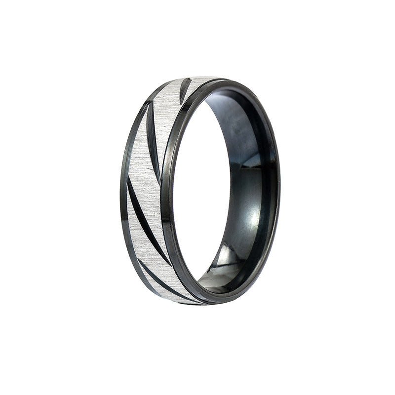 Stainless Steel Geometric Inlay Ring black and silver