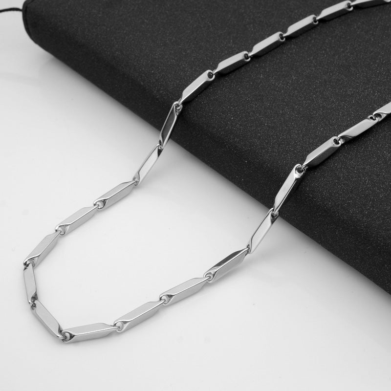 Titanium Steel Geometric Link Chain, steel color, minimalist view 2